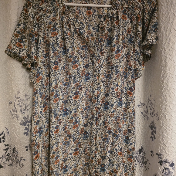 Rose + Olive Vibrant Blue and Orange Floral Relaxed Blouse - Picture 2 of 3